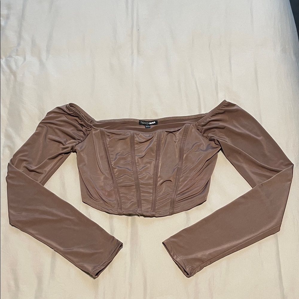 Fashion Nova Brown Off-Shoulder Crop Top